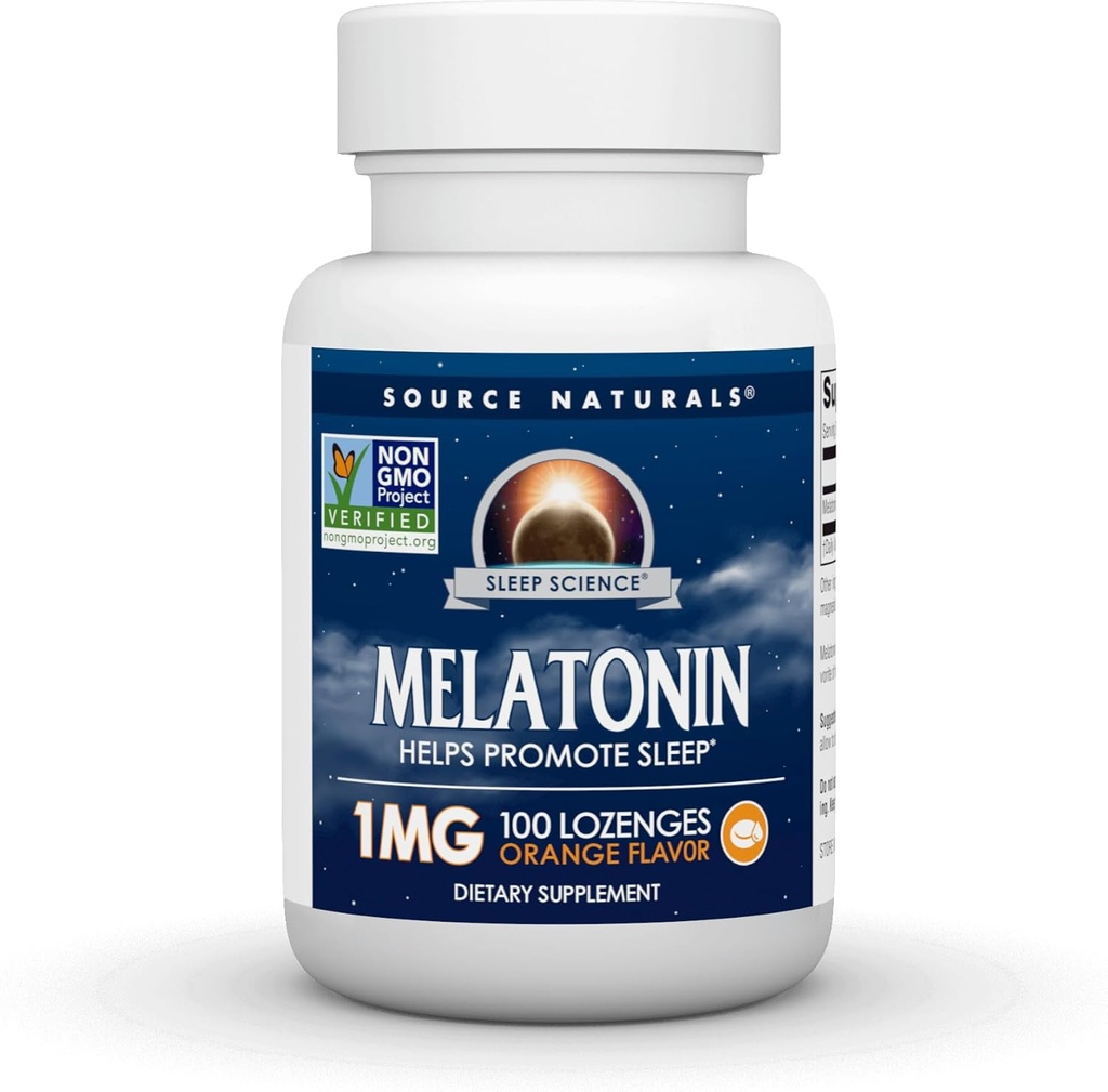 Avots Dabas Miega zinātne Melatonīns 1 mg, 100 Orange Flavored Lozenges