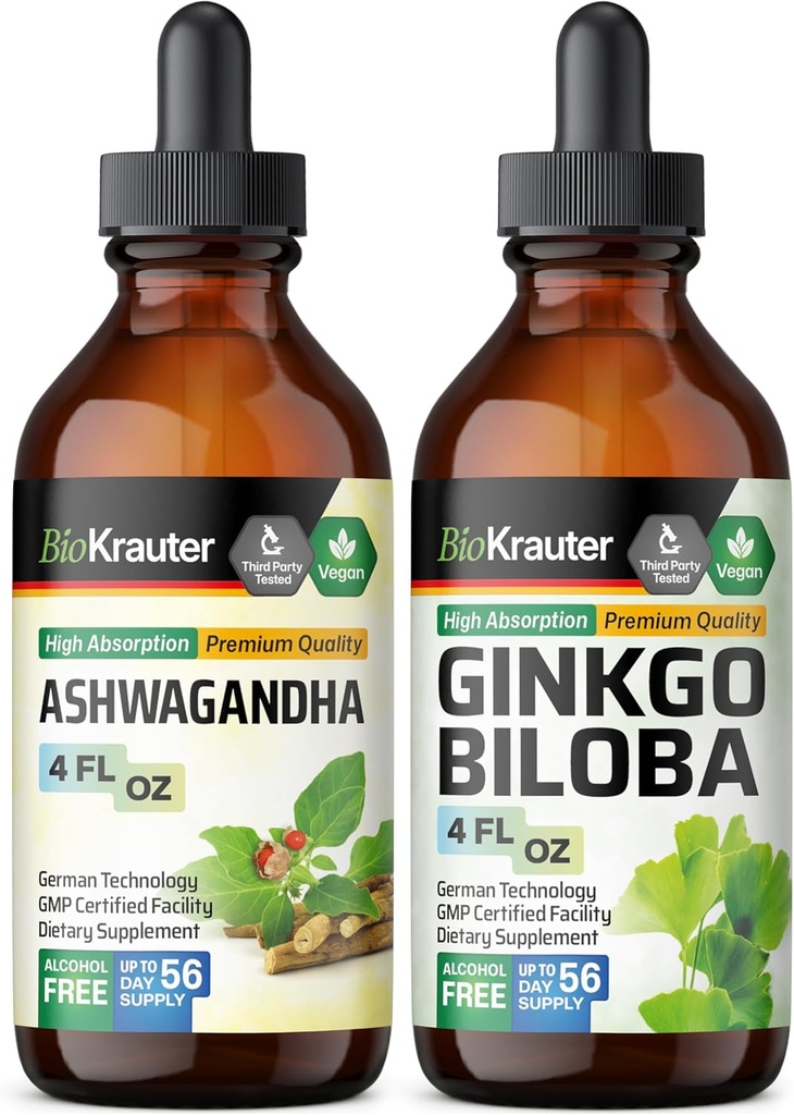 BIO KRATER Ashwagandha Tincture 4 Fl. Oz. & Ginkgo Biloba Tincture 4 Fl. Oz.
