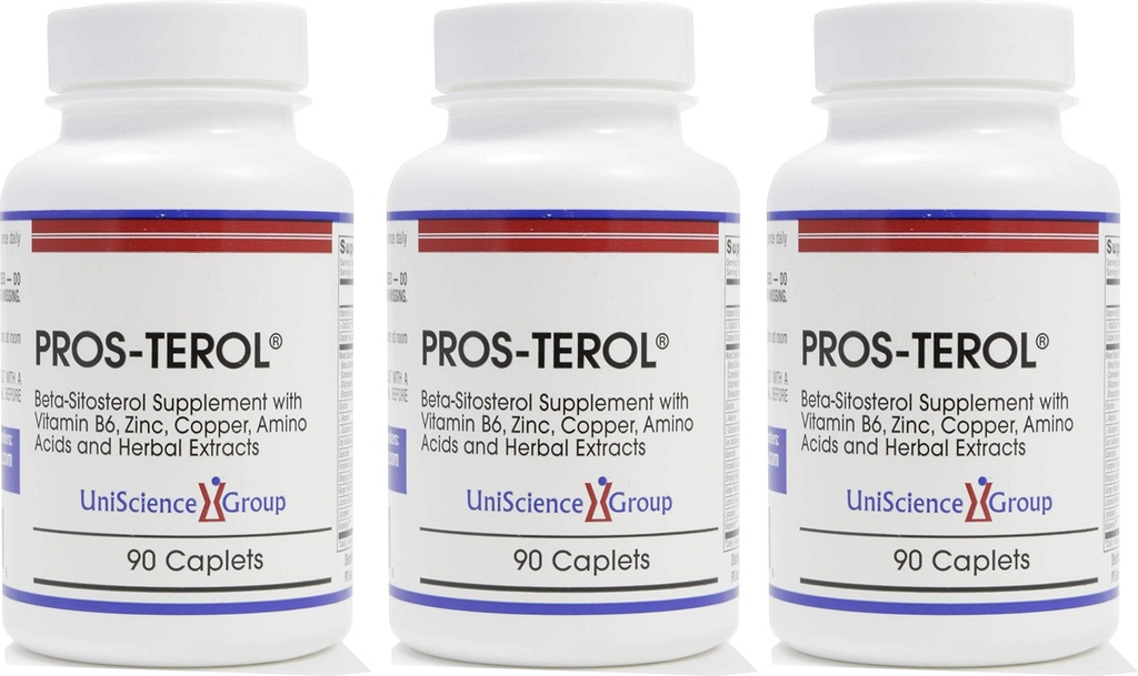 Pros-TEROL (3 pudeļu komplekts), prostatas atvieglojums ar 900 mg augu steroliem ar ķirbju sēklām, dzeloņainu kauliņu saknes, ingvera saknes, lakricas saknes ekstraktiem 90 Caplets