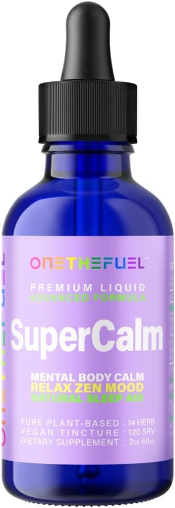 SuperCalm 2oz. Augu balstīta Garīgā veselība Nervu kalšana Ķermenis Nervi Relax 100% Dabas Magnija Papildinājums Pure Vegan 14-in-1 Herbals Kumelīte + Tincture Šķidrums