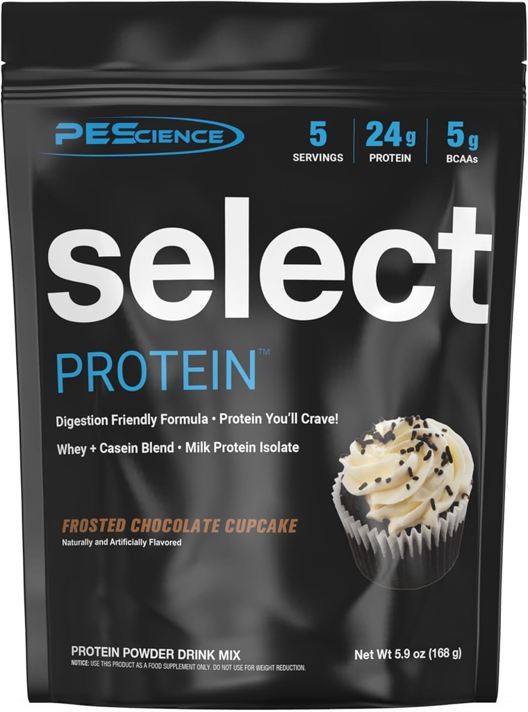PEScience Select Protein Powder, Sūkalas un kazeīna Blend, Tīrs Olbaltumvielu Pulveris sievietēm un vīriešiem, Zems Calorie, Zems Carb, Keto Friendly, Bez lipekļa - Saldēts Šokolādes Cupcake - 5 Pasniedz