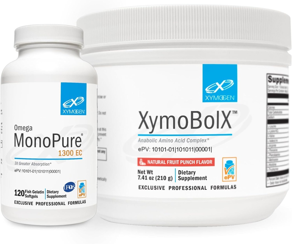 XYMOGEN Omega monoPure 1300EC (120 Kalpojumi) + XymBolX (30 Kalpojumi) Bundle - sirds un asinsvadu sistēma + kognitīvais atbalsts, muskuļu atveseļošana - neĢMO