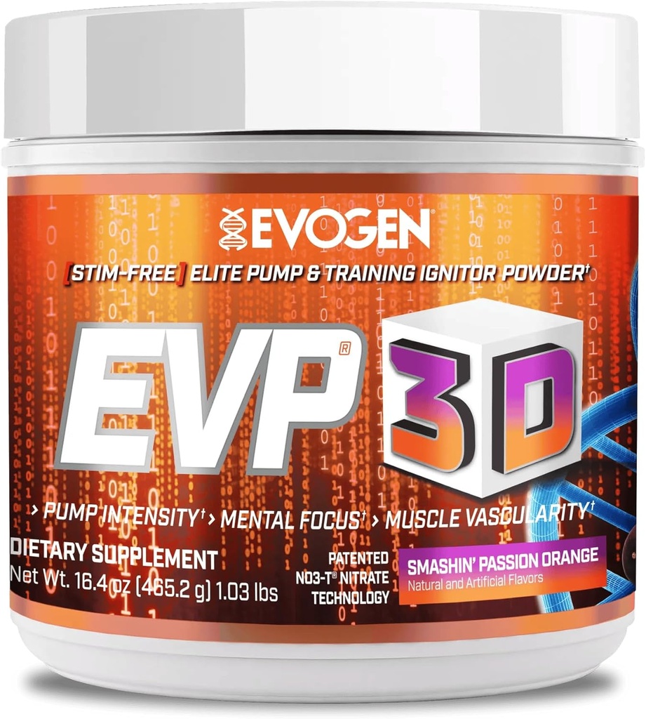 Evogen EVP 3D - bezmaksas pirms treniņa pulveris vīriešiem un sievietēm ; bez cukura Iepriekšēja gatavošanās ar Beta Alanīnu un kreatīnu enerģijai un sūknim; Orange; 40