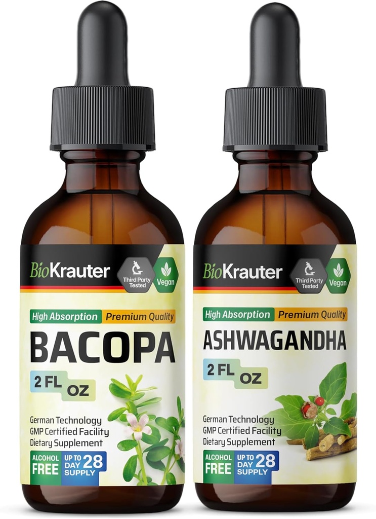 BIO KRATER Bacopa Tincture 2 Fl. Oz. & Ashwagandha Tincture 2 Fl. Oz.