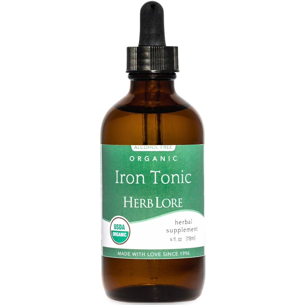 Herb Lore Dzelzs toniks - Organic šķidrā dzelzs pilieni papildinājums bērniem un sievietēm - Baby, Infant & Toddler Friendly - Augu bāzes, Vegan, Maigs, Non Constipting Herbal Tincture (4 fl oz)