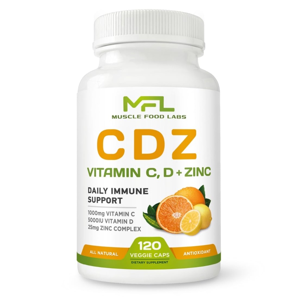 C vitamīns, 1000 mg D3 vitamīns, 125 mkg Cinks, 25 mg, bez GMO un lipekļa, 120 Veģetārās kapsulas, 120 Kalpojumi