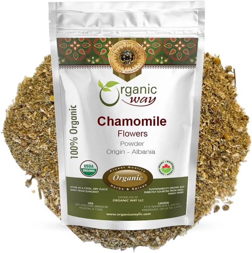 Organiskais ceļš Kumelīšu ziedi Pulveris (Matricaria chamomilla) Augu tēja - European Wild-Harvest - Organic & Kosher Sertificēts - neĢMO - USDA Sertificēts izcelsme - Albānija (1/4 LB - 4 Oz)