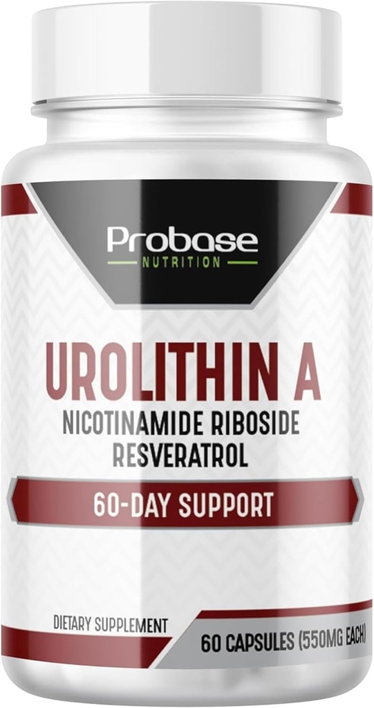 Probase Nutrition Urolithin A - [60 dienu piegādes] - ar pievienoto NR un Resveratrol - alternatīva NMN, NAD, CoQ10, PQ veselīgai novecošanai