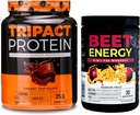 Nutrology Beet Natural O2, Pre Workout pulveris, Passion Fruit Flavor (30 Kalpo) TRIPACT Protein Pulveris, 7-in-1 Ēdienreizes nomaiņa Shake, Krēmja Šokolādes Flavor (20 Kalpo)