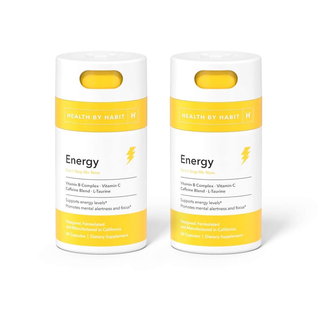 Veselības ar biotopu enerģijas papildinājums 2 iepakojums (120 kapsulas) - Natuālais kofeīns B & C, Vitamīni B & C, atbalsta enerģijas līmeni, veicina garīgo modrību un fokusu, Vegan, ne-GMO, bez cukura (2 paka)