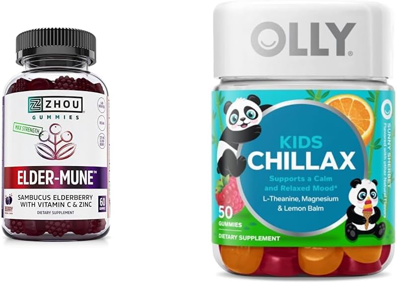 Zhou Uzturs Plūškoka Gummies 60 Skaits & OLLY Kids Magnija Gumies 50 Skaits Imūnās un mierīgs Atbalsts