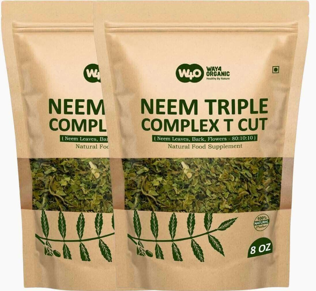 Neem Triple Complex T Cut (nav pulvera), laba, lai radītu svaigu lapu tēju 8 lapas, lapas, miza, zieds attiecībā(80:10:10) (iepakojums no 2)