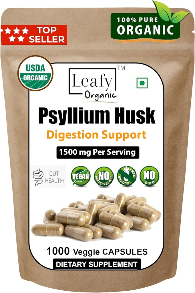 Psyllium Husk 1500mg Per Serving, 1000 Kapsulas - Double Strength - Premium Psyllium Fiber papildinājums - Great for Digestion and Regularity - 100% Natural Soluble Fiber