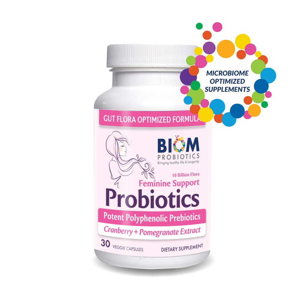 Biom Complete Feminine Balance Sieviešu ikdienas probiotikas + Prebiotikas ar organisko dzērveņu un granātābolu ar Lactobacillus crispatus, Gluten &, bez piena. 30 Kalpo