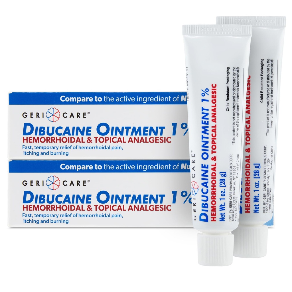 GeriCare Dibucaine Hemoroid Ziede 1% Sāpes relief Hemorrhoid Cream • Hemoroidāls un Akūts analgētisks • Ātra atvieglošana no dedzināšanas un niezes • Ātra darbība ārējā hemorrhoid ārstēšana 1oz (2 iepakojums)