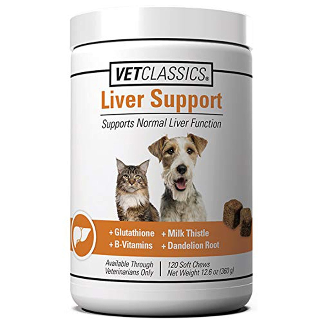 Vet Classics Aknu atbalsts Pet Veselības Papildinājums suņiem, kaķiem – Aknu funkcijas – B-Vitamīnu, Glutatione, Piena Thistle – Soft Tablets, Košļājamās – 120 Soft Chews