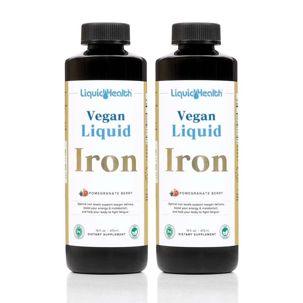 LIQUIDHEALTH Vegan šķidrā dzelzs papildinājums ar SunActive & Ferrochel Fe - dabas enerģija, imūnās sistēmas un vielmaiņas atbalsts, palielināt garīgo skaidrību, pirmsdzemdību / pēcdzemdību - ASV Made, ne-GMO (2 Pack)