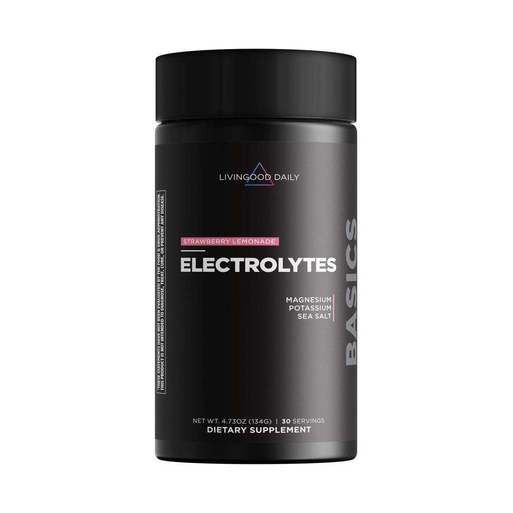 Livongood Daily Electrolytes Powder, Electrolytes Hydration Drink Maisījums ar C vitamīnu, Magnijs, Taurīns un jūras sāls, Elektrolītu papildinājums enerģijai un hidrācijai, Keto, zemeņu citronāde, 30 Srvgs