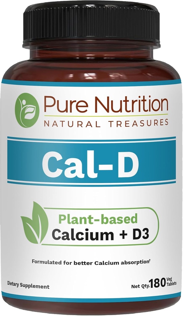 Pure Nutrition Cal D - augu izcelsmes kalcijs ar VIT D3 K2 & Magnijs - - 180 Tabs -- 500mg Vegan Kalcijs uz vienu Kalcijs Kalcijs uz vienu Kalcijs Kalcijs uz kaulu veselību