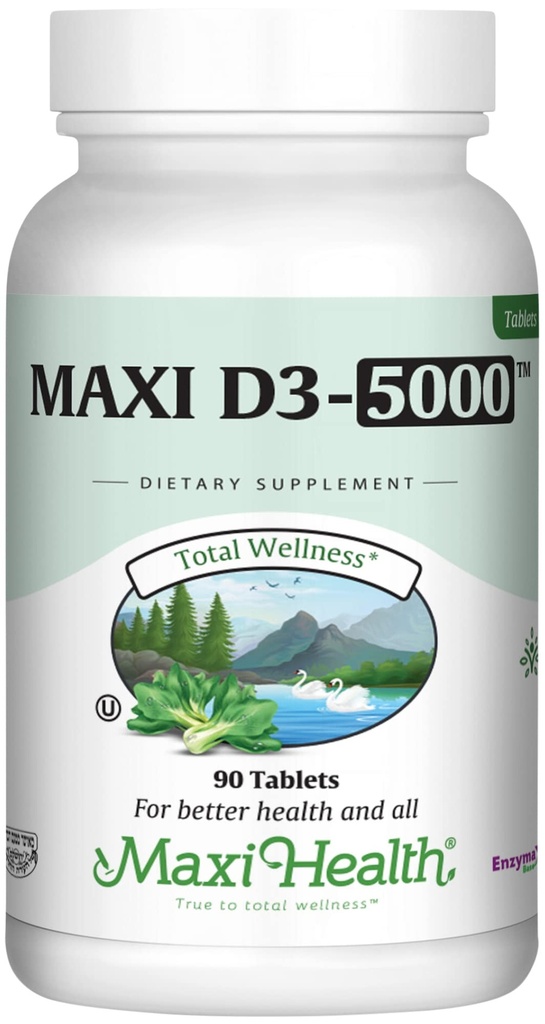 Maxi Veselība D3 vitamīns 5000 SV (125 μg) - Augsta D vitamīna deva 5000 SV - Veseli kauli, zobi, imūnā balstviela - Košera tīrs, augstas aktivitātes Vit D3 (90 tabletes)