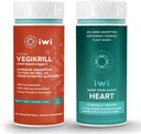 iwi Life Vegikrill & Heart Omega-3 paka, 30 Kalpojumi, Vegan augu bāzes Aļģe Omega 3, Krila un zivju eļļa Alternatīva, Nav zivju pēcgarša