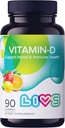 LIVS D3 vitamīns Gummies 2000 SV sievietēm un vīriešiem – Vegan D3 vitamīns Papildinājums kauliem, zobiem un imūnsupport – Košļājami D vitamīna Gumies ar dabas citronu Berry & org Flavor – 90 Ct