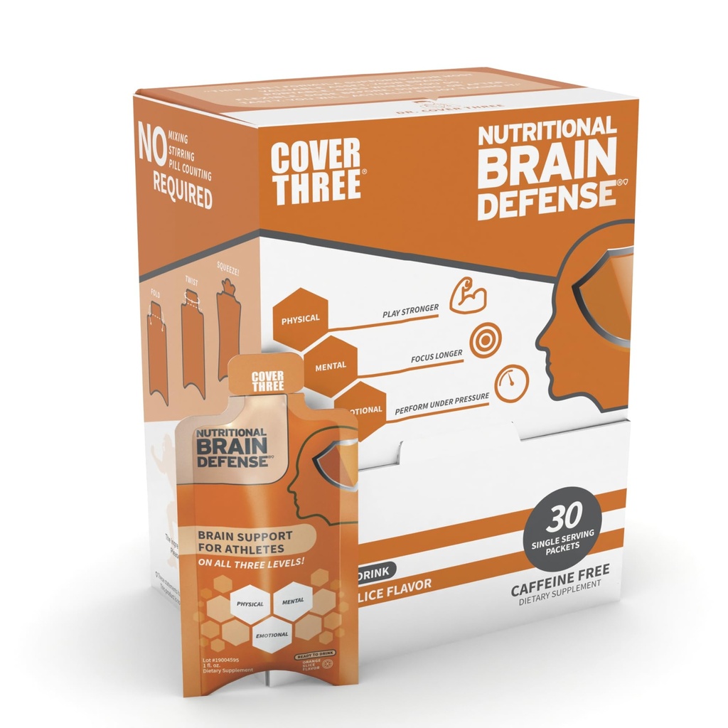 Cover Three Brain Defense Omega 3 Zivju eļļa, Uztura smadzeņu papildinājums ar kurkumīnu, Uridīnu, Orange Šķēle Šķidra Omega 3 DHA EPA formula, Nootropais papildinājums sportistiem