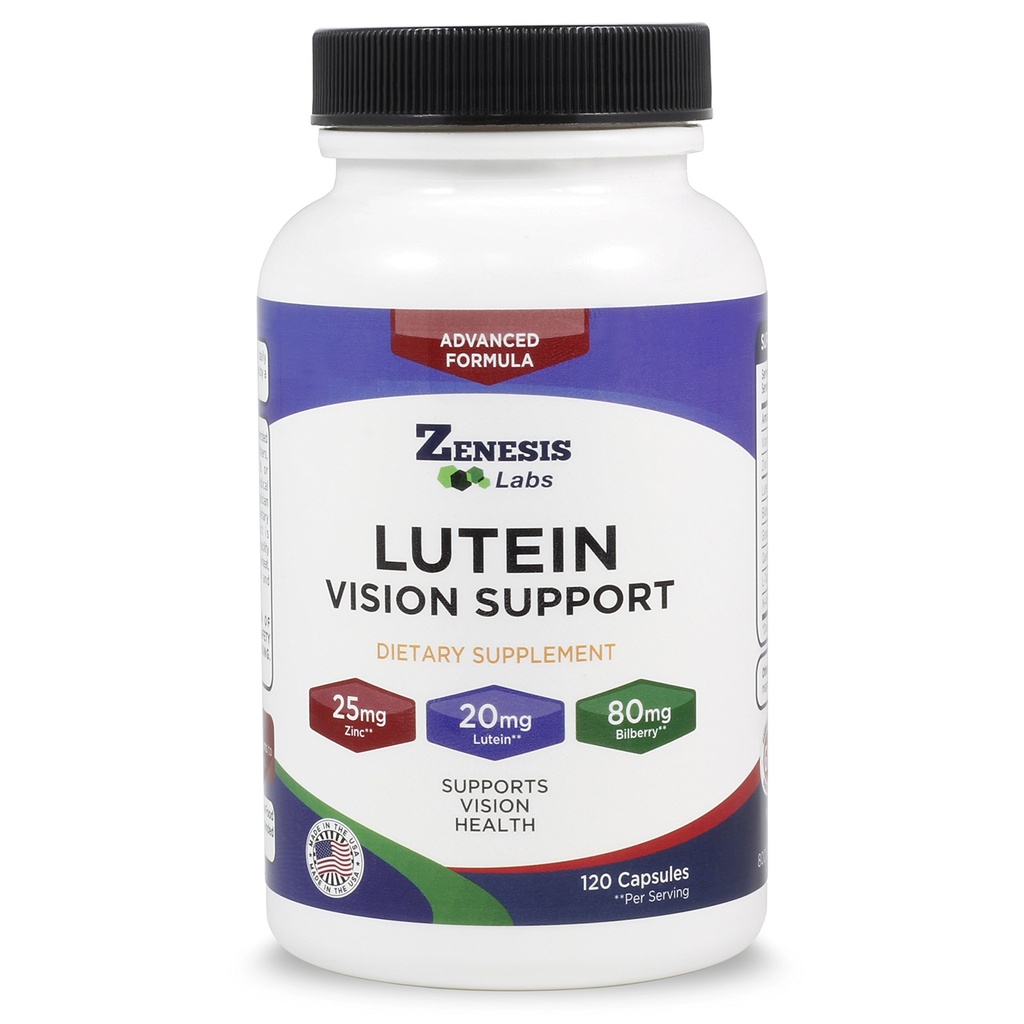 Zenesis Labs Lutein Vision Support - Essential Acu vitamīns - ar melleņu, beta-karotīnu, cinku, vīnogu sēklām un citiem minerāliem - 120 kapsulas - 60 dienu piegādes