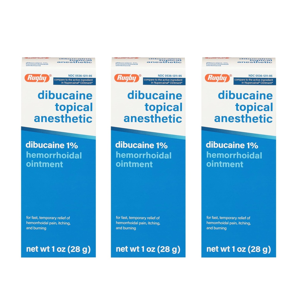 Rugby Dibucaine Akūta anestēzija 1% Hemorrhoid Ziede - sāpes atvieglojošs krēms niezei un dedzināšanai, hemorrhoid ārstēšana, niezes novēršanas krēms 1 Oz (3 iepakojums)