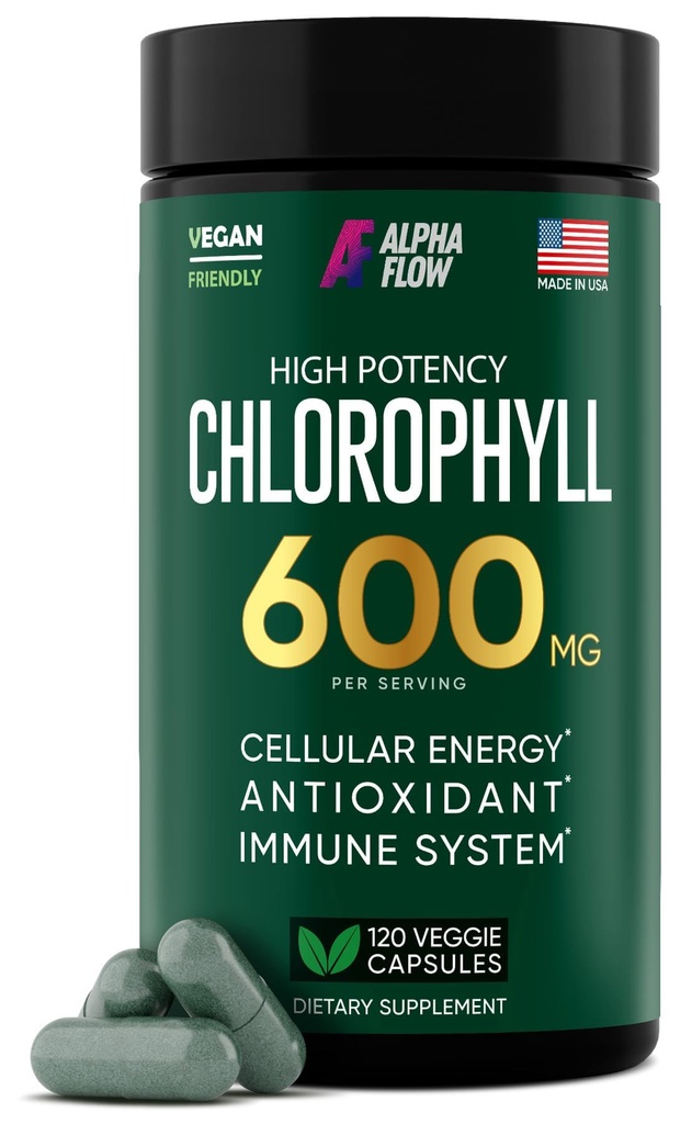 Hlorofila kapsulas 600 mg - dabīgas hlorofila tabletes sievietēm un vīriešiem - ļoti biopieejams hlorofila papildinājums enerģijai, imunitātei, ādai + iekšējam dezodorantam