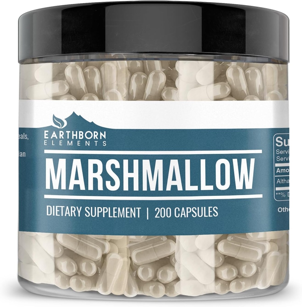 Earthborn Elements Marshmallow Root 200 kapsulas, tīras un neatšķaidītas, bez piedevām