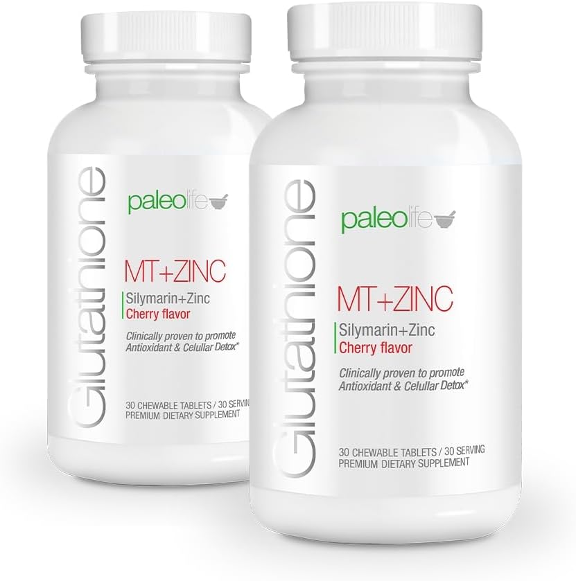 PaleoLife Premium Glutatione + Piena šīte + cinks - 60 košļājamās tabletes, Ķiršu Flavor (2- Iepakojums)