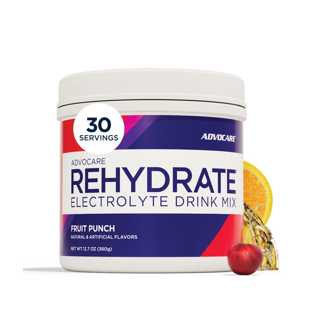 AdvoCare rehidrāts - Elektrolītu dzērienu maisījums - Ietver magniju, nātriju, kāliju un kalciju - Antioksidants un aminoskābe Pastiprināta - Atbalsta hidrācija un reģenerācija - augļu punch, 12.7 oz