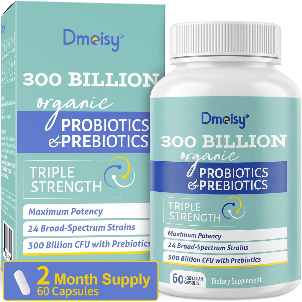 Probiotikas sievietēm un vīriešiem, 300 miljardi KVV 24 celmi Probiotikas + 15 Organic Herbs Prebiotikas Blend, Shelf Stabils Gut Veselības Papildinājums gremošanas Imūnās un visa ķermeņa veselību, 2 Mēnešu Piedāvājums