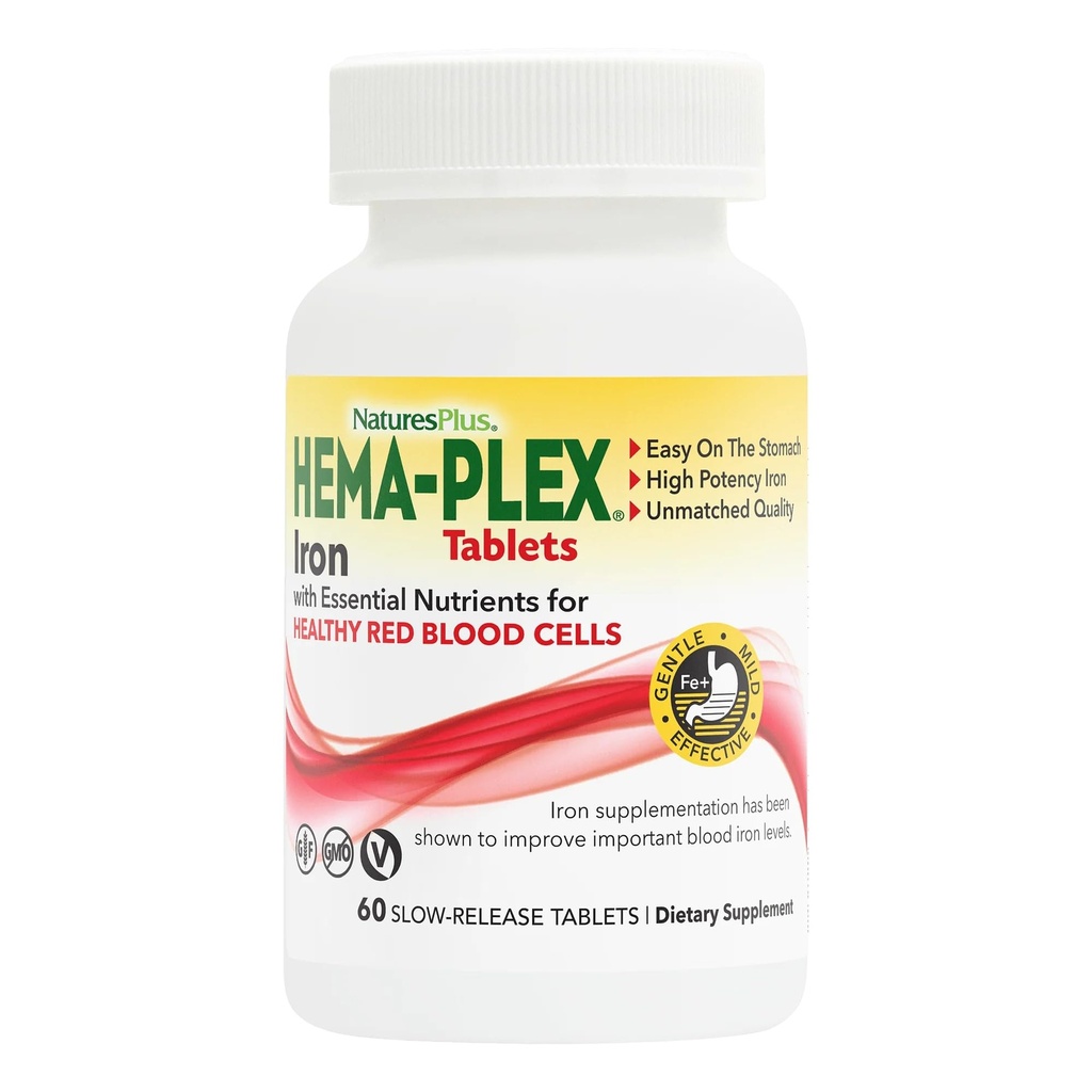 DabasPlus Hema-Plex Dzelzs - 60 tabletes - 85 mg Elementārā dzelzs + vitamīns C & Bioflavonoids veselīgai sarkano asins šūnu - Vegan, bez glutēna - 30 Kalpo