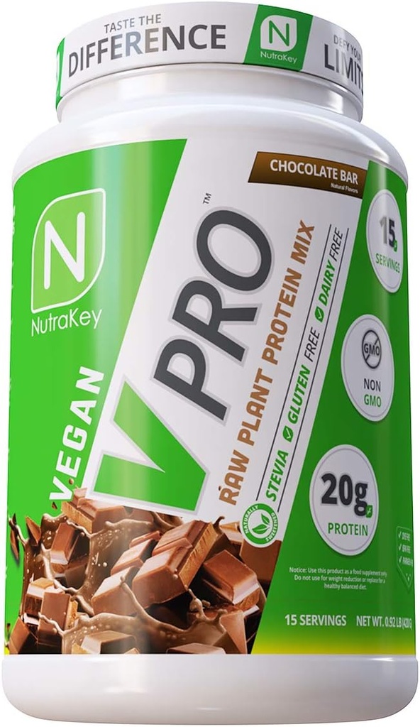 NutraKey V-Pro, jēlaugu olbaltumvielu pulveris, Organisks, vegans, zems ogļhidrātu saturs, bez lipekļa ar 20 g proteīna (šokolādes) 2-putns