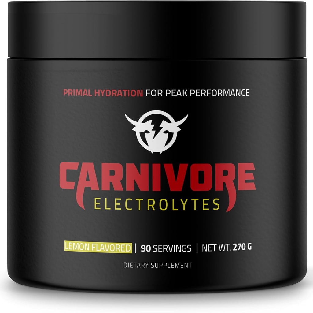 Premium hidrācijas pulveris Carnivore Diēta - Līdzsvarots elektrolītu atbalsts, Zero Carb, Keto Friendly - Optimāla enerģija un reģenerācija - 90 Servējumi (Natural Lemon)