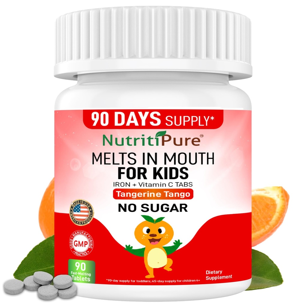 Košļājamā dzelzs papildinājums bērniem, Ferronil® Carbonyl Iron 9 mg, vitamīns C 30 mg, tanžerīni Tango Orange Flavor, 90 Skaits