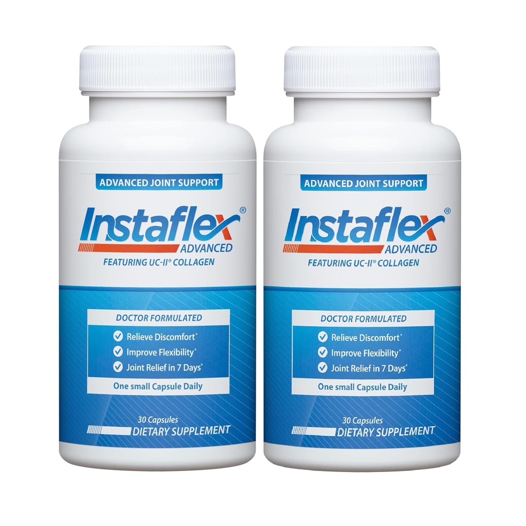 Instaflex Advanced Lovel Support Uztura bagātinātāji Kapsulas ar ārstu Formulēts locītavu atvieglojumu papildinājums, Featuring UC-II Collagen & 5 Citas kopīgas Diskomforta kaujas sastāvdaļas, 60 Ct