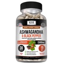 Kaya Naturals Ashwagandha Sakne ar melnajiem pipariem ) Maksimālais spēks 1300mg Adaptogen papildinājums, Atbalsts Adrenal, Glandular Health, Mood Relief, Focus, Enerģija un Vitality vīriešiem un sievietēm
