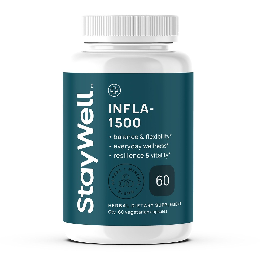 Infla-1500 All-Natural Relief supplement Extract Blend with Turmeric, White Willow Bark, Ashwagandha, Ginger, Boswellia, Bromelain, Omega-3 un Magnija-60ct