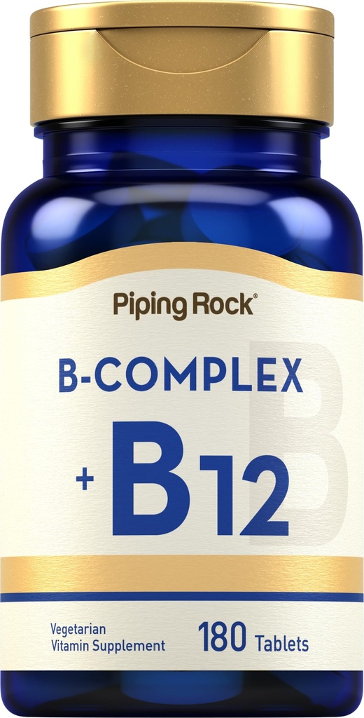 Piping rock B vitamīnu komplekss    - 180 tabletes - ar B12 - Veģetārs, ne-GMO, bez sojas Papildinājums