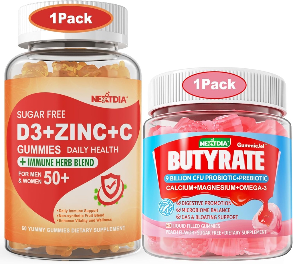 Bezcukura C vitamīns + D3 + Cinka Gumijas pieaugušajiem 50 + Butirātu Gumijas ar probiotikas + prebiotikas + postbiotikas