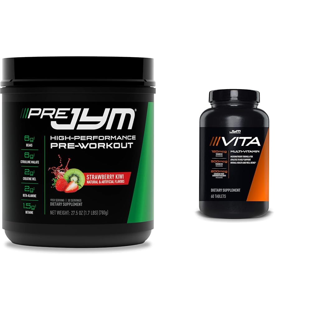 JYM Papildzinātnes PRE JYM 30 Kalpojumi - Zemeņu kivi & tamīns & minerālu atbalsts, vitamīns A, C, B6, B12, E, K, Boron, Biotin, Kālija 60 tabletes