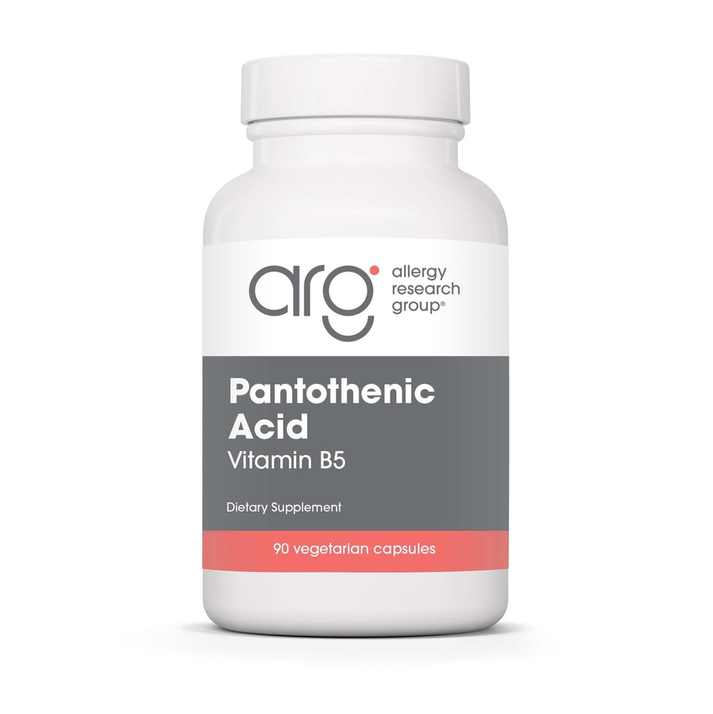Alerģijas pētījumu grupa Pantothenic Acid - vitamīns B5 vīriešiem un sievietēm, kalcijs, 500mg Papildinājums, Pure, Organic, Vegetarian Kapsulas - 90 Skaits