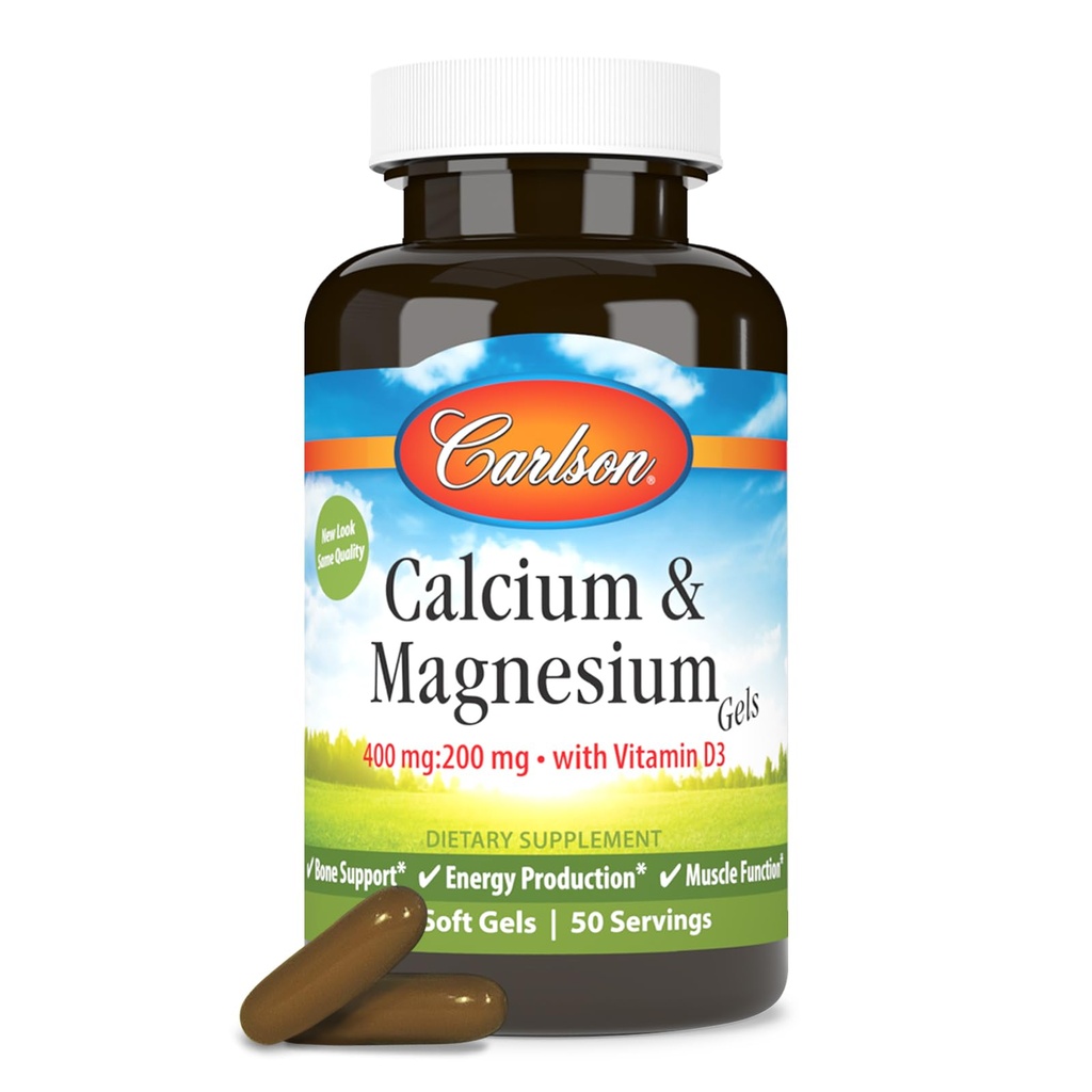 Carlson - Cal-Mag Gels, 2:1 Kalcija attiecība pret magniju, kaulu atbalsts, enerģijas ražošana, 100 mīksti gels