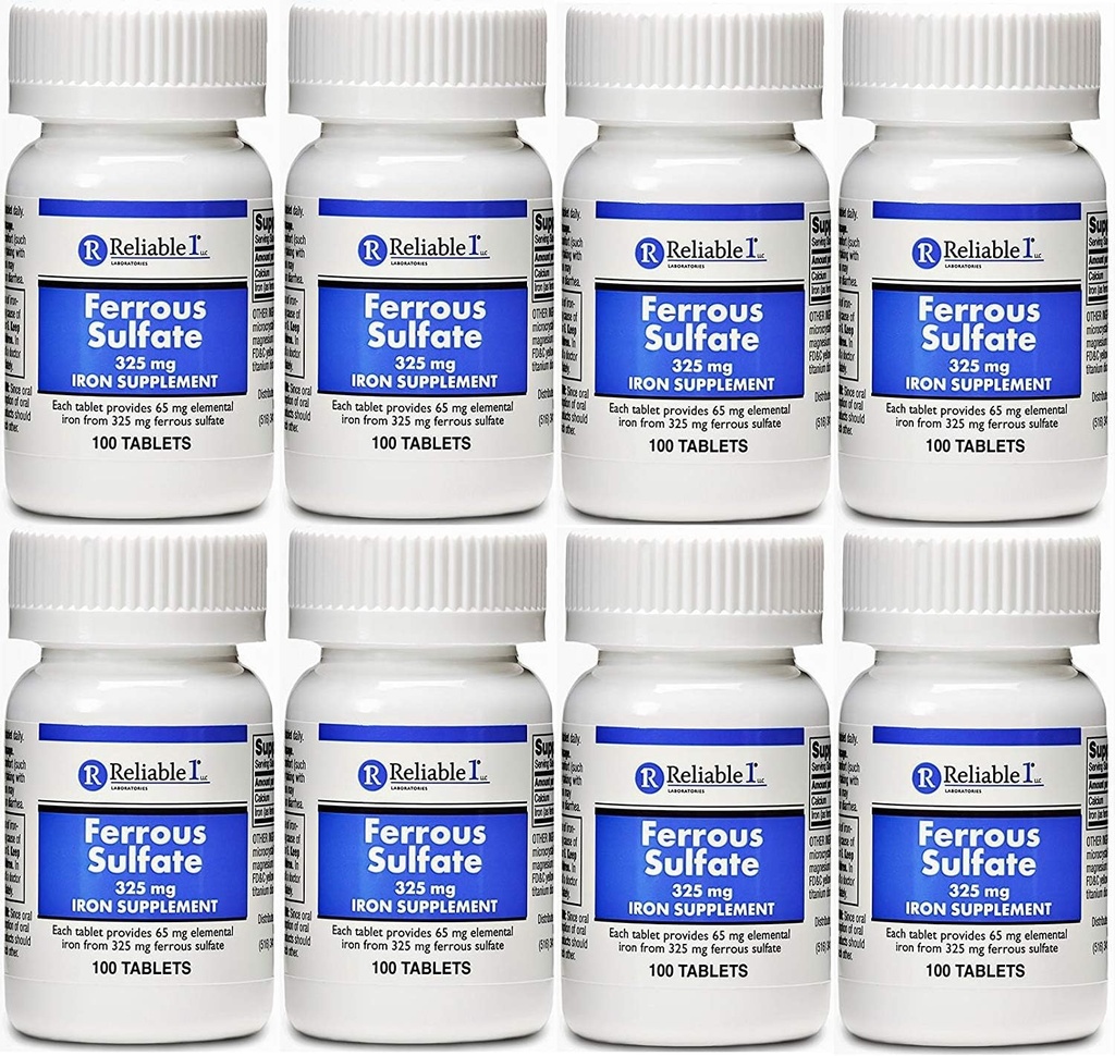 Dzelzs oksīda 325 mg Generic Feosol 100 tablešu iepakojumam pa 8
