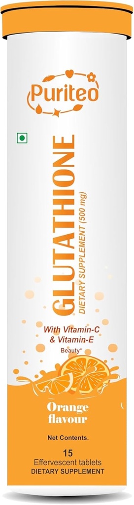 Glutations 15 Putojošās tabletes ar C un E vitamīnu dzidrai ādai un hidratācijai bez pievienotā cukura, oranžā aromāta (15 tabletes, iepakojumā pa 1)