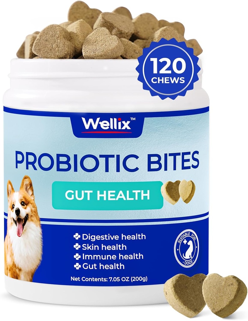 Wellix Probiotikas suņiem - Dog Probiotic Chews suņiem Gremošanas Veselība, Novērš Caureju, Alerģijas - Anti Caureja, Upset Kuņģis & Gāzes Relief