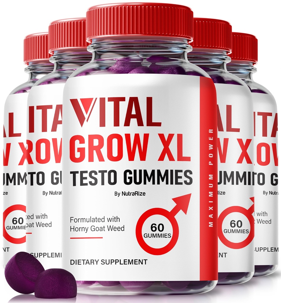 NutraRize (Pack of 5 Vital Grow XL, Official Vital Grow XL Testo Gummies for Men, Boost Stamina un Confidence Gummy for Mens, Vital GrowXL Vīriešu atbalsts Gomitas (300 Gumies)